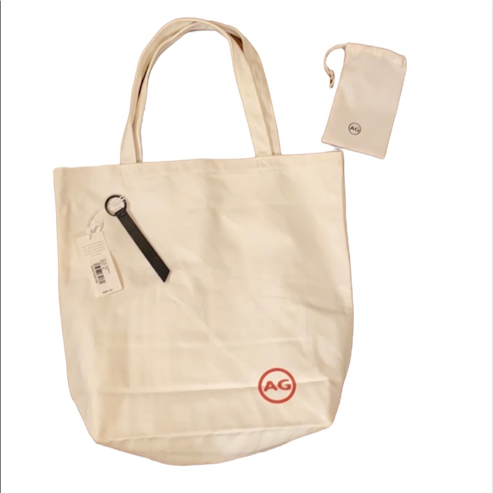 AG canvas tote bag with makeup pouch and leather key ring Nwt